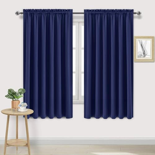 Wide Blackout Curtains for Bedroom Living Room 70 x 63 Inch Long Navy (Navy / 70"W x 63"L (Pack of 2))