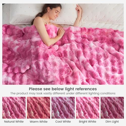 Faux Fur Throw Blanket for Couch (Tie-dye Pink / Throw(50" x 60"))