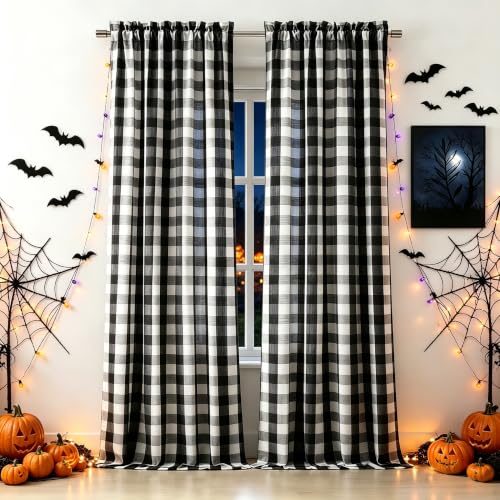 Black White Buffalo Plaid Checkered Curtain Panels 63 Inch Length (Black/White / 40"W x 63"L (Pack of 2))