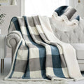 Sherpa Fleece Throw Blanket 60" x 80" Reversible Plush Fluffy Large Big Blanket Lattice Flannel Blankets for Sofa Couch Bed (Grey-blue / 60"*80")