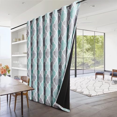 Moroccan 100% Blackout Sliding Door Curtains Aqua Grey 100x84 1 Set (Grommet | Aqua and Grey / 100"W x 84"L (Pack of 1))