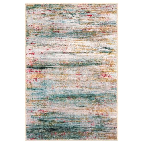 Washable Area Rug 5x7 Modern Ombre Thin Rugs for Living Room Non (Green/Turquoise / 5' x 7' (Rectangular))