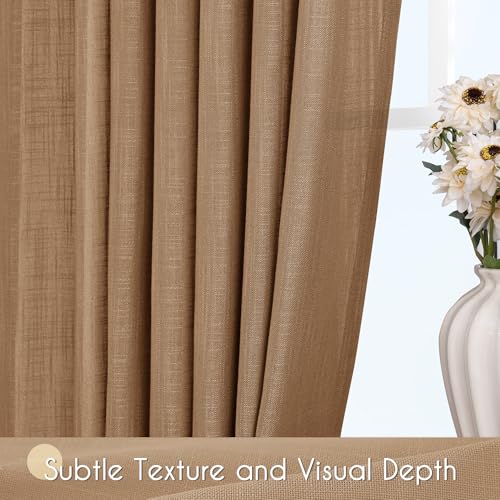 Brown Curtains for Living Room Back Tab Modern Farmhouse Semi Sheer Curtains 120 inches Long 2 Panels Set Muted Neutral Window Curtain for Dining Room Bedroom 52x120 (Brown / 52"W x 120"L (Pack of 2))
