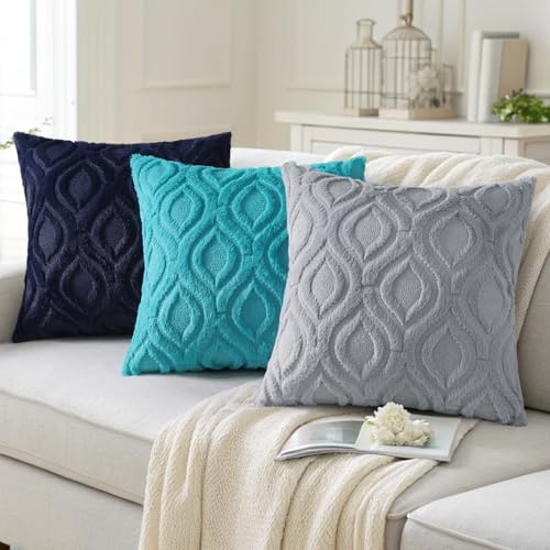 Faux Fur Plush Soft Blue Grey Throw Pillow Covers 12x20 Set of 2 (20" x 12" (Pack of 2) / Blue Grey)