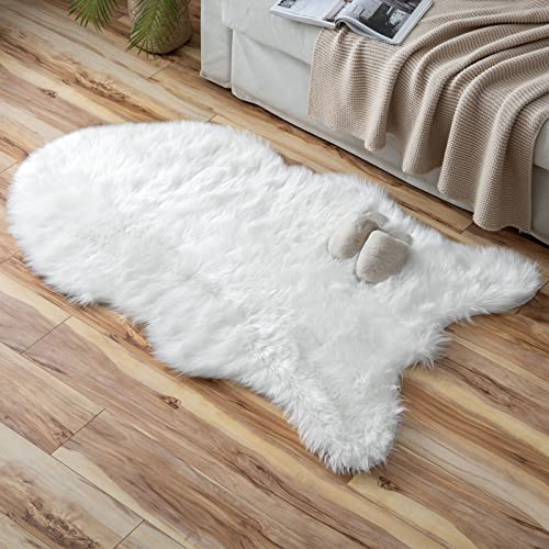 Fluffy Area Rug 3'x5' Large Faux Fur Sheepskin Rug for Bedroom White (3' x 5' (Large Sheepskin) / White)