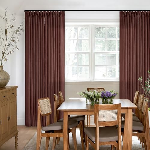 Chestnut Brown 84 Inch Pinch Semi Sheer Pleated Linen Curtains 2 Panel Set (Chestnut Brown / 40"W x 84"L (Pack of 2))