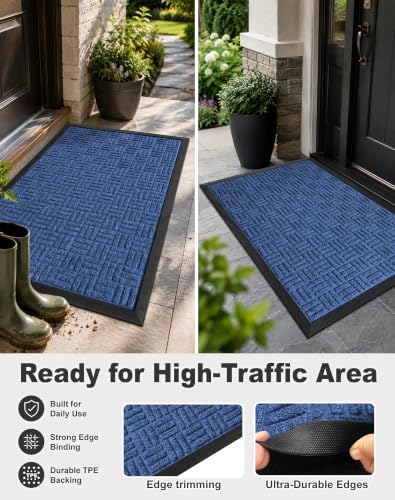 Front Door Mat Outdoor Entrance (Coastal Blue / 2' x 2'11" (Rectangular))