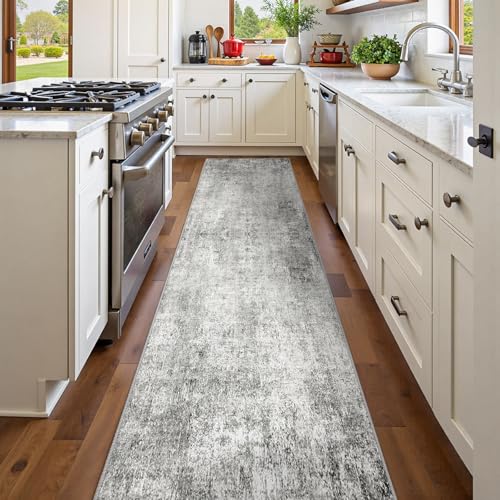 Washable Runner 2'x8' Abstract Area Rug for Hallway Gray White (Gray/White / 2' x 8' (Runner))