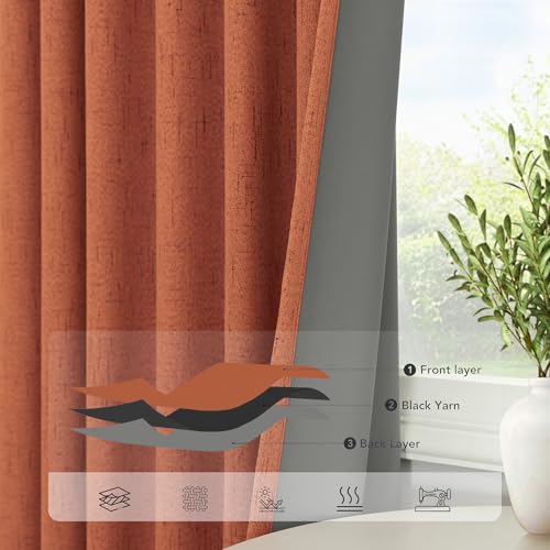 Terracotta Blackout Curtains for Nursery 63 Inch Length 2 Panel Autumn Fall Decoration Linen Boho Western Curtain for Bedroom Window Room Darkening Rust Curtains for Living Room Dining MCM (Terracotta / 52"W x 63"L (Pack of 2))