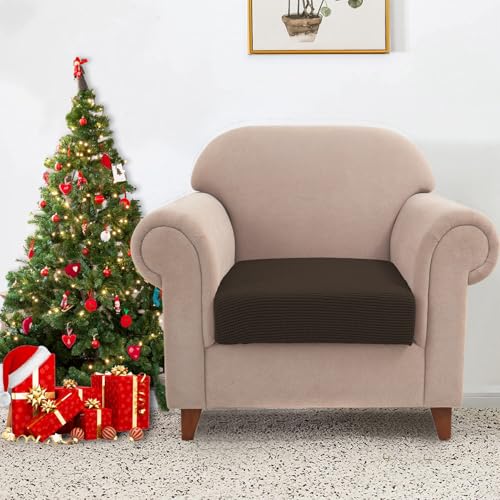 Water Repellent Sofa Cushion Covers Jacquard High Stretch Fabric Furniture Protector for Living Room (Small / Chocolate)