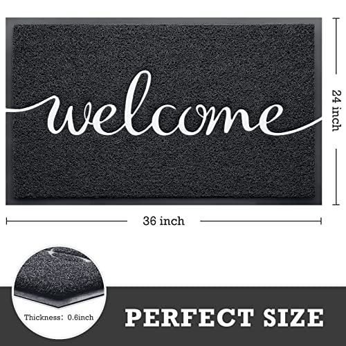 Black Door Mat Welcome Mats Outdoor Indoor Doormat for Entryway Floor Mat (Black Welcome / 2' x 3' (Rectangular))