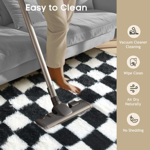 Checkered Black & White Rug for Living Room Bedroom (Checkered Black & White / 4' x 6' (Rectangular))