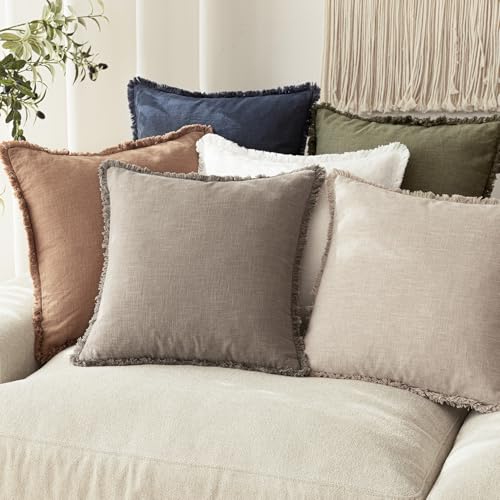 Decorative Linen Fringe Throw Pillow Covers 26×26 Inch (26" x 26" (Pack of 2) / Dune)