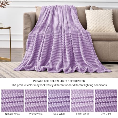 3D Ribbed Lavender Fleece Throw Blanket for Couch (Lavender / Throw(50"x60"))