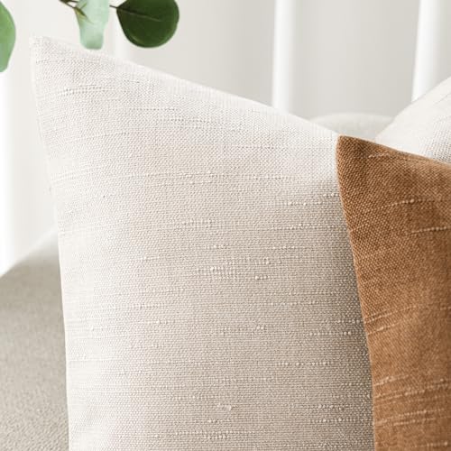 Textured Chenille Lumbar Throw Pillow Covers 12x20 (20" x 12" (Pack of 2) / Light Beige)
