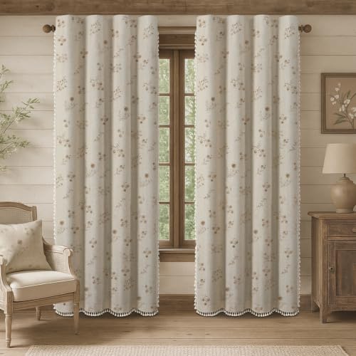 Boho Floral 100% Blackout Curtains 84 Inch 2 Panels Beige (Blackout Beige / 52"W x 84"L (Pack of 2))
