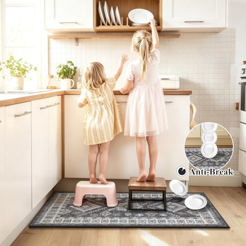 HEBE Boho Kitchen Rugs Set of 3 (Natural/Grey / 20"x32"+20"x48"+20"x59")