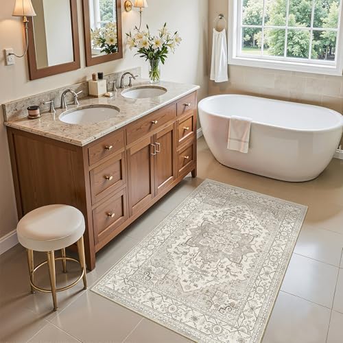 Washable Area Rug 2x3 Small Entryway Rugs Non (Beige/Brown / 2' x 3' (Rectangular))