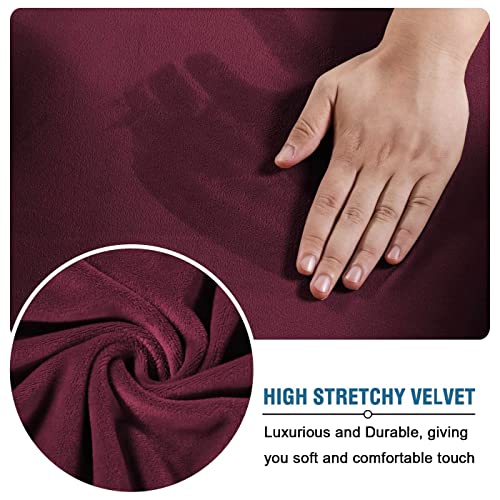 Rich Velvet Stretch 2 Piece Cover Chair Slipcover Sofa Cover Furniture Protector Couch Soft with Elastic Bottom Chair Couch Cover with Arms Width Up to 49 Inch (1 Cushion Chair / Wine/Burgundy)