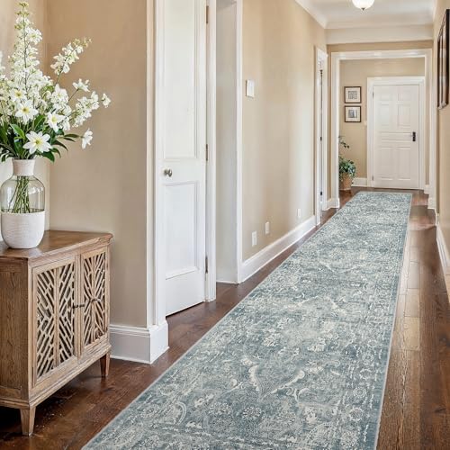 2'6"x16 Washable Long Runner Rug (Blue / 2'6" x 16' (Runner))