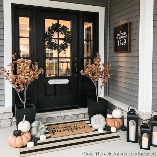 Front Door Mat Indoor Entrance (Striped - Black / Cream / 2' x 4'3" (Rectangular))