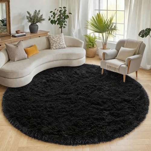 Black Round Rugs 7ft for Living Room (Black / 7' (Round))