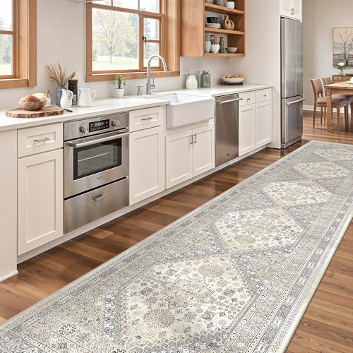 2'6 x 12' Runner Rug Non Slip (Beige/Grey / 2'6" x 12' (Runner))