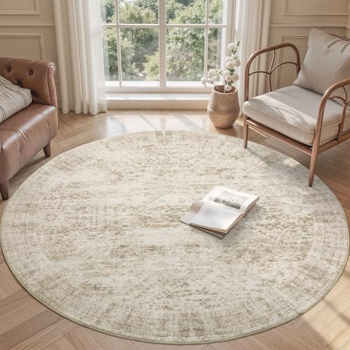4x4 Beige Round Rug 4ft Vintage Circle Entryway Area Rugs Non (Beige / 4' (Round))