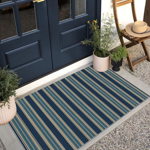 3x5 Striped Entry Rug (Striped - Navy Blue/Taupe / 3' x 5' (Rectangular))