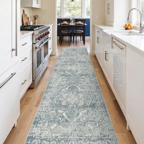 2'6"x12 Washable Runner Rug (Blue / 2'6" x 12' (Runner))