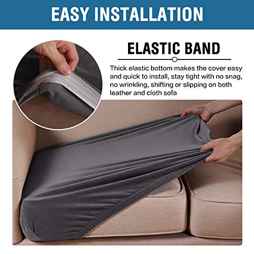 Velvet Stretch Couch Cushion Cover Plush Cushion Slipcover for Chair Loveseat Sofa Cushion Furniture Protector Seat Cushion Sofa Cover (Grey / 3 Cushion Sofa)