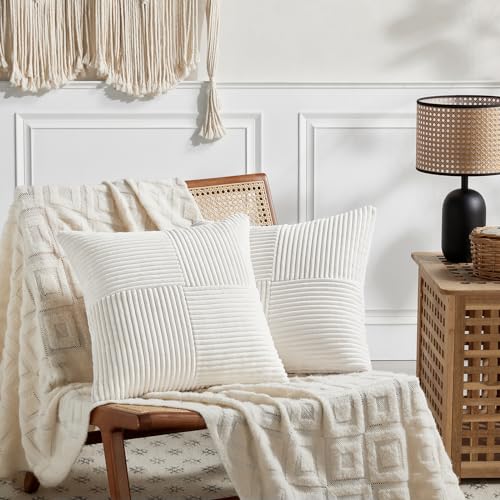 2 Packs Cream White Decorative Throw Pillow Covers 16x16 Inch for Living Room Couch Bed Sofa (Cream White / 16" x 16" (Pack of 2))