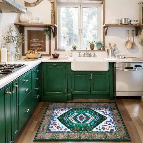 2x3 Washable Non Slip Boho Small Area Rug for Entryway (Green White/Multi / 2' x 3' (Rectangular))