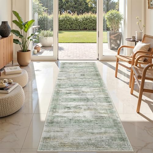 2x8 Runner Rug Non Slip (Green/Yellow/Ivory / 2' x 8' (Runner))