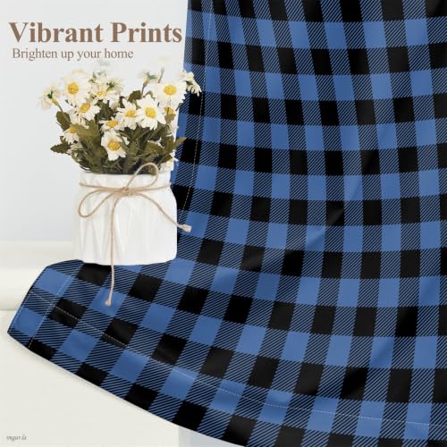 53 x 84 Inch Linen Buffalo Plaid Check Curtains Blackout Room Darkening Thermal Insulated Deep Blue Buffalo Checkered Window Drapes Farmhouse Bedroom Living Room Pocket Tab Curtain 2 Panels (Deep Blue / 53"W x 84"L (Pack of 2))