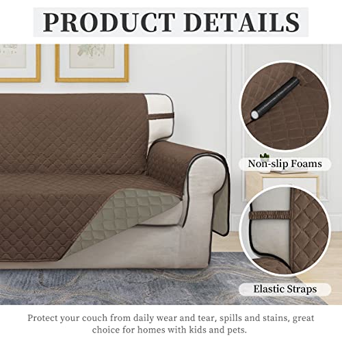 Double Protection 100% Waterproof Loveseat Sofa Covers for Living Room (Brown/Beige / Loveseat Medium)