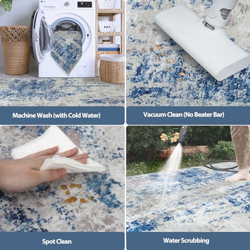 8x10 Area Rugs for Living Room Washable Bedroom Dining Room Blue Grey White (Blue Grey/White / 8' x 10' (Rectangular))