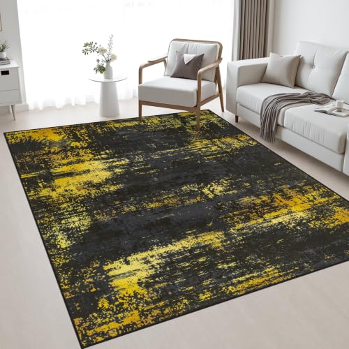5x7 Area Rug Living Room (Dark Black Gold / 5' x 7' (Rectangular))