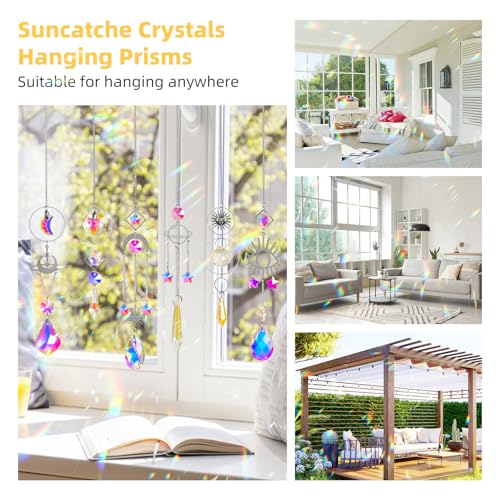 Sun Catchers 6Pieces Colorful Crystals Suncatcher with Chain (Silver New)