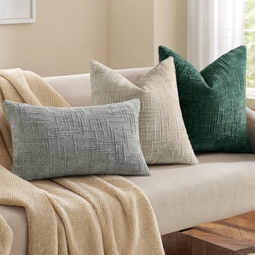 Textured Chenille Throw Pillow Covers 24x24 Set of 2 Green (Christmas Green / 24" x 24" (Pack of 2))