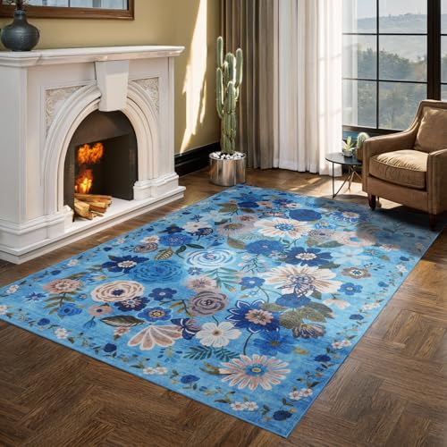 Blue Garden Floral Area Rug 6x9 for Living Room Bedroom (Blue / 6' x 9' (Rectangular))