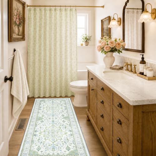 Washable Area Rug (Green/White/Blue / 2' x 6' (Rectangular))