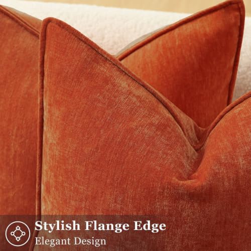 Fall Chenille Rust Velvet Throw Pillow Covers 18x18 Set of 2 (Rust / 18" x 18" (Pack of 2))