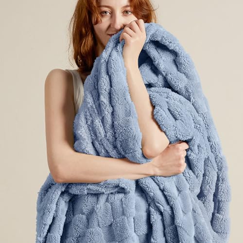 Blue Checkered Fleece Throw Blanket for Home Decor Gifts (02 Ashley Blue / Throw (50" X 60"))