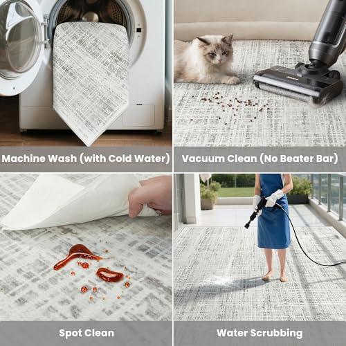 10x14 Washable Area Rug for Living Room Bedroom (White Gray / 10' x 14' (Rectangular))