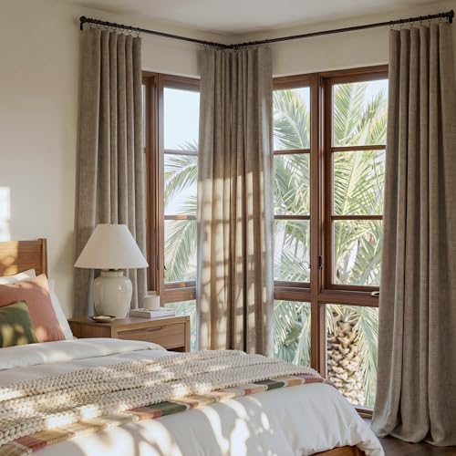 Burlap Linen Textured 100% Blackout Curtains 108 Inches for Loft (Burlap / 52"W x 108"L (Pack of 2))