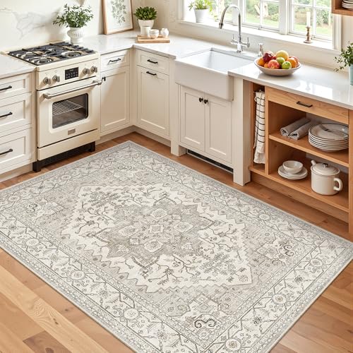 Area Rug 3x5 Washable Vintage Entry Rugs for Bedroom (Beige/Brown / 3' x 5' (Rectangular))