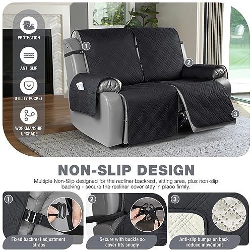100% Waterproof Oversized Loveseat Recliner Cover (Black / 2 Seater Oversized)