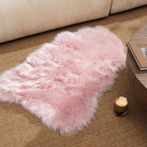Ashler Faux Fur Area Rug (3' x 2' (Irregular) / Pink)