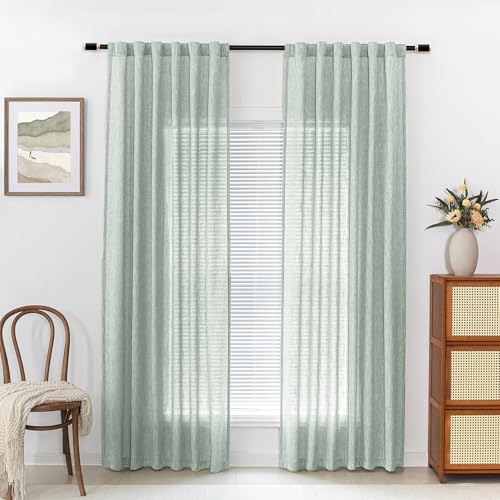 Living Room Curtains for Windows Semi Sheer Curtains 90 Inch Length Boho Room Decor Sliding Glass Patio Doorways Light Filtering Privacy Protect Soft Texture (50"W x 90"L (Pack of 2) / Aqua)